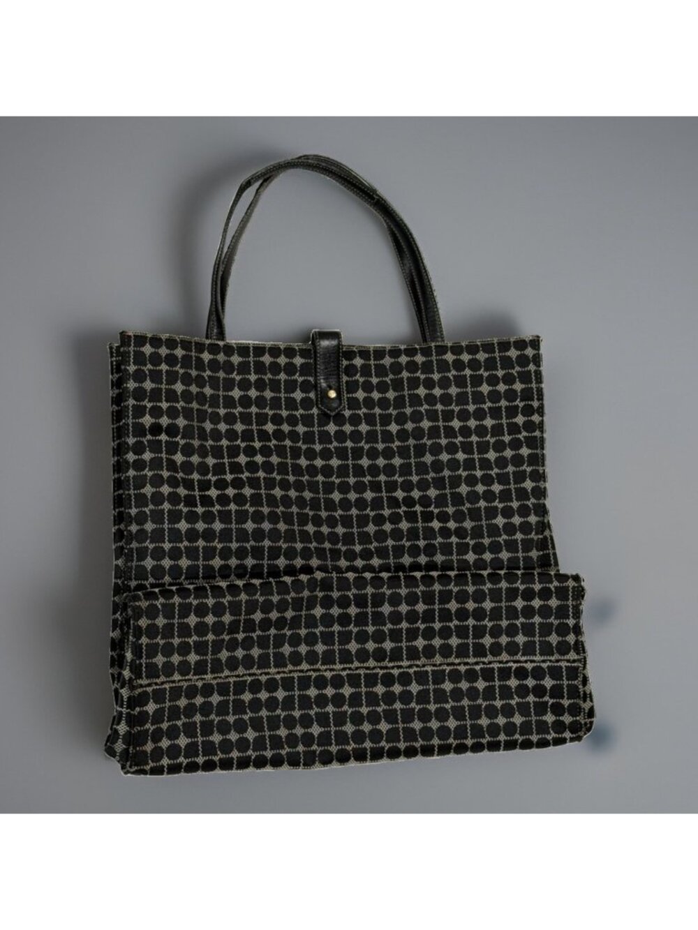 Kate Spade New York Black Beige Geometric Jacquard Classic Print Large Tote Bag - Picture 15 of 16
